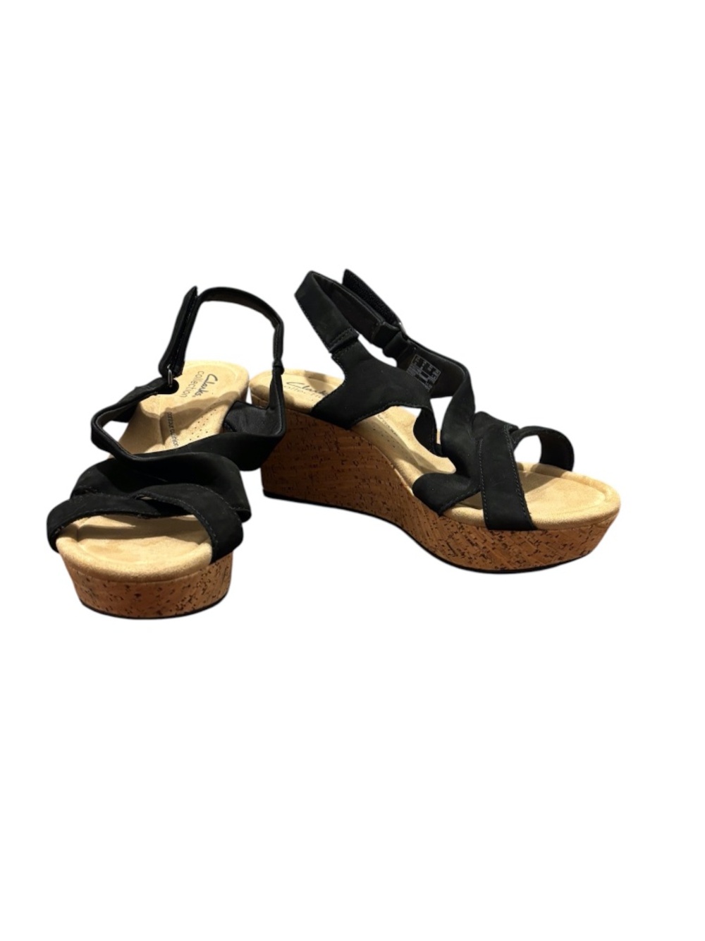 Clarks Rose Style Black Nubuck Wedge Sandals Size 8